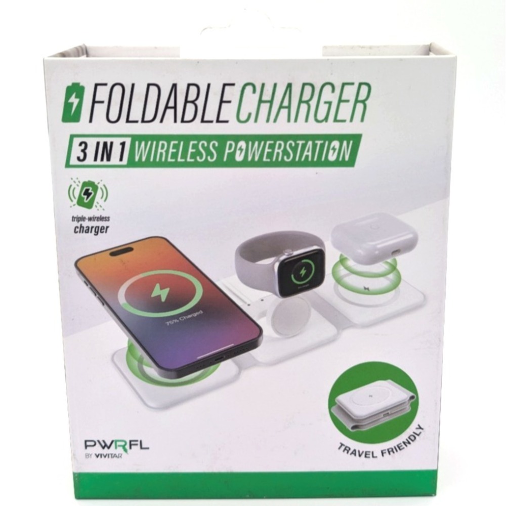 PWRFL by Vivitar 3 in 1 Wireless PowerStation Foldable Travel Friendly Charger